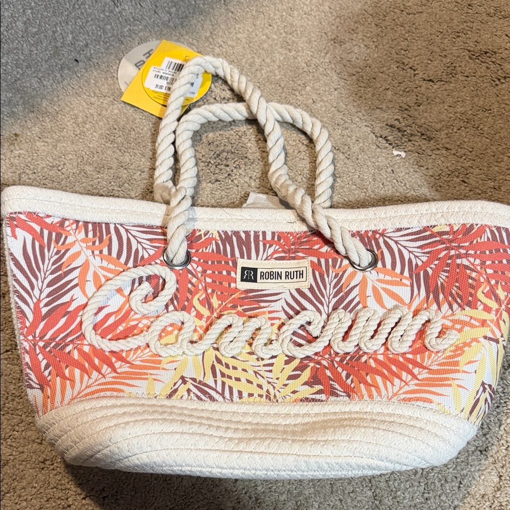 Robin Ruth Cancun Leafy Tote Bag - Red, Orange, Cream